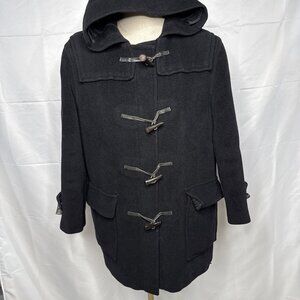 BURBERRY LONDON Duffle Coat Toggle Wool Hooded Black UK 16 US 12 L